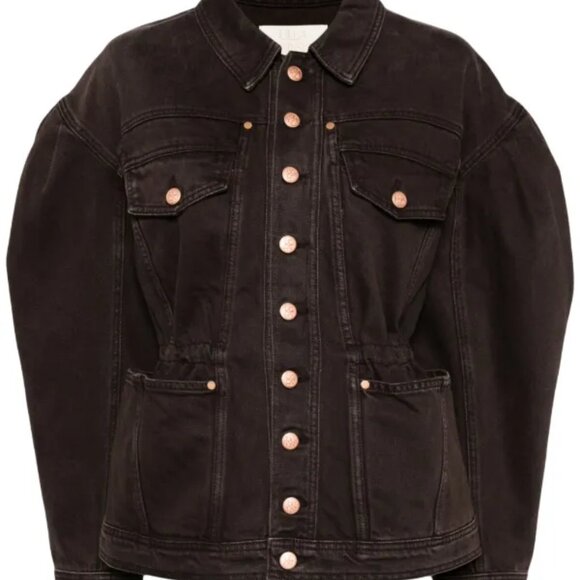 ulla johnson medium dk brown odette dylan denim puff sleeve peplum jacket - Picture 3 of 8
